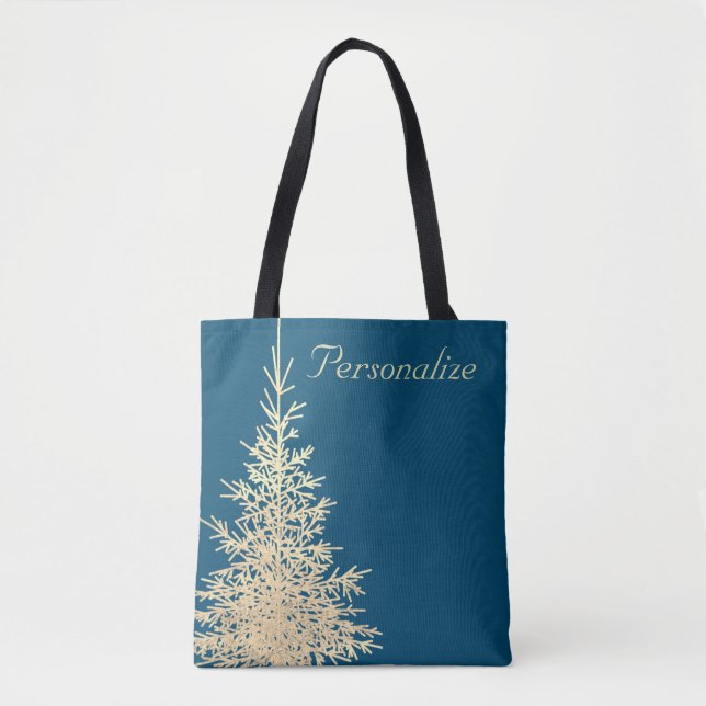 Golden und blau-immergrün-eleganter Winterdamast Tasche (Vorderseite)