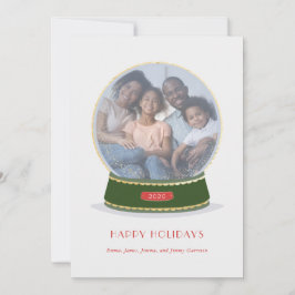 Golden und Green Glimmer Snow Globe Holiday Card Ankündigung