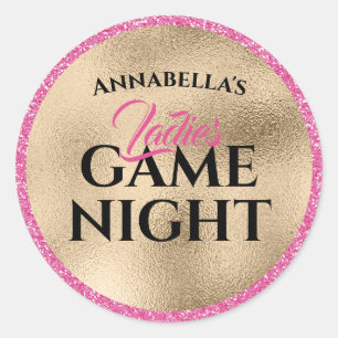 Golden und Rosa Glitzer Ladys Game Night Runder Aufkleber
