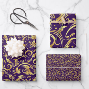 Golden und Royal Lila Scroll Geschenkpapier Set