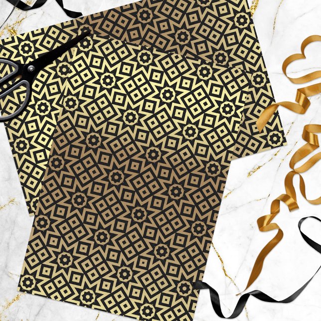 Golden und Schwarz-Marokkanisches Mosaikmuster Seidenpapier (Von Creator hochgeladen)