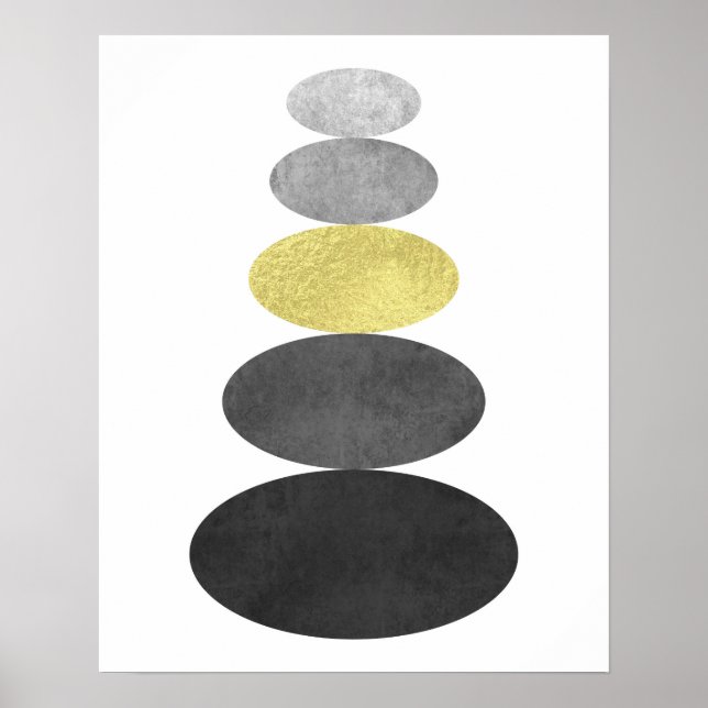 Golden und Schwarz-Zen-Kies-Kunstdrucke Modernes M Poster (Vorne)