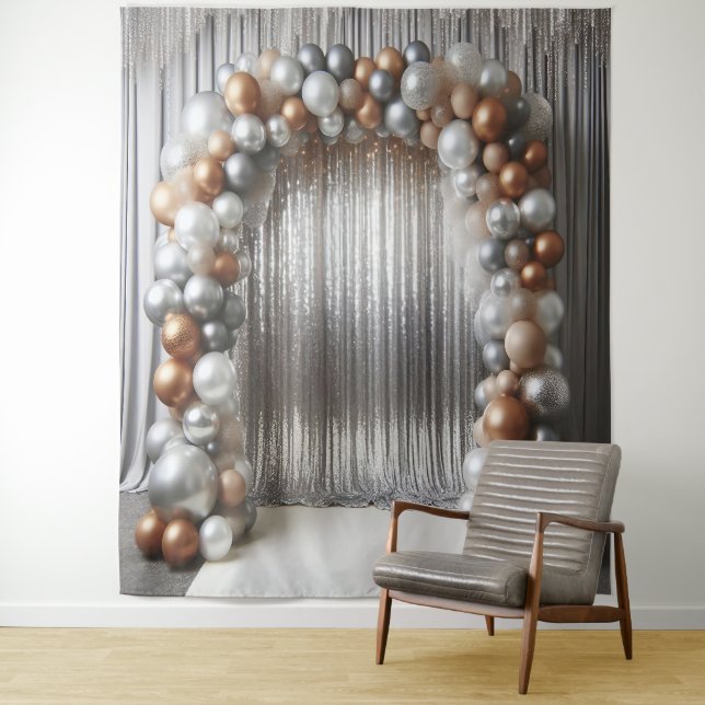 Golden und Silver Balloon Arch Hanging Wandteppich (Beispiel)