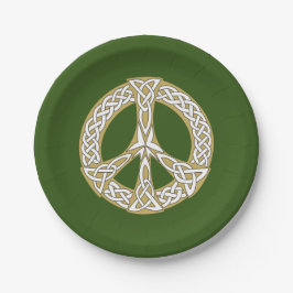 Golden und White Celtic Peace Sign Pappteller
