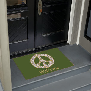 Golden und White Celtic Peace Sign Willkommen Fußmatte