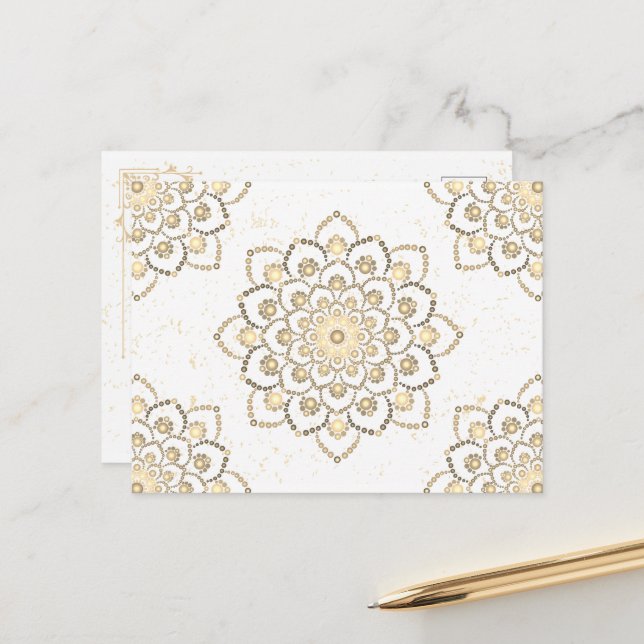 Golden und White Elegante Postkarte (Vorderseite/Rückseite Beispiel)