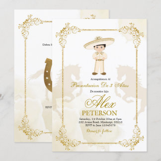 Golden und White Spanish Mexican Boy Charro Einladung
