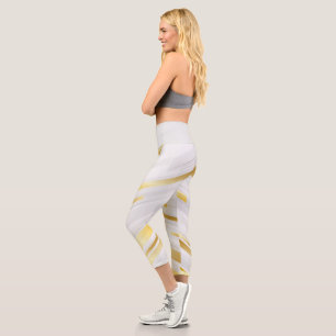 Golden und White Stripes Capri Leggings