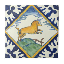 Golden Unicorn Hand Painted Early Delft Repro  Fliese