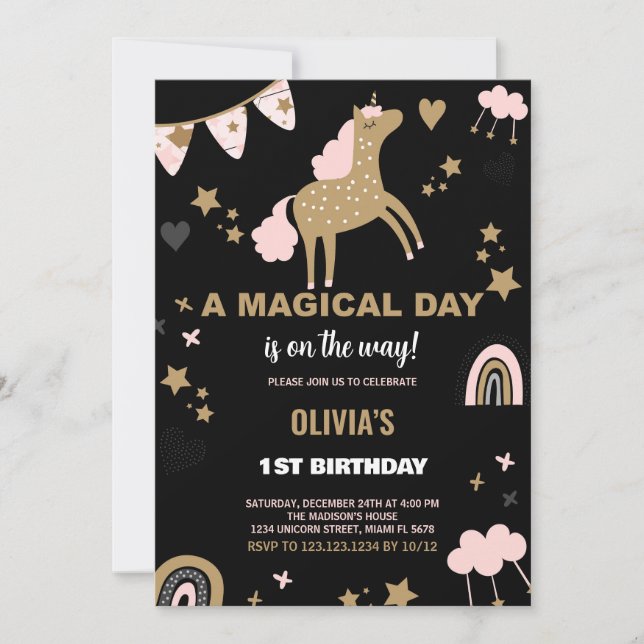 Golden Unicorn Invitations Anniversaire (Devant)