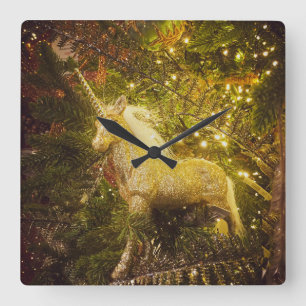 Golden Unicorn Quadratische Wanduhr