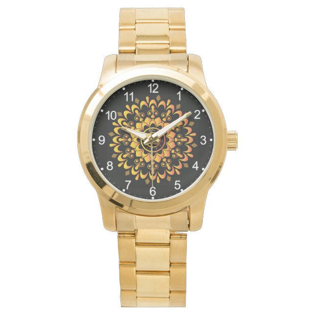 Golden Unique Mandala Design Armbanduhr (Vorderseite)