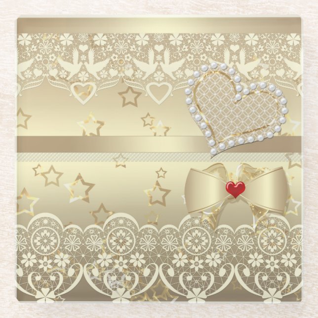 Golden Valentinstag Wedding Illustration Glasuntersetzer (Vorderseite)