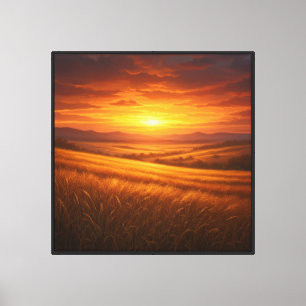 Golden Valley - Sonnenuntergang-Weizenfeld-Malstil Leinwanddruck