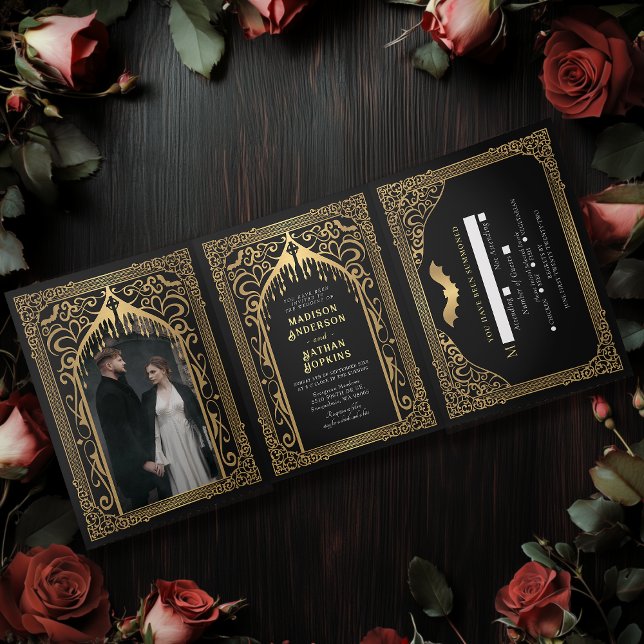 Golden Vampire Kathedrale Gotische Hochzeitseinlad Dreifach Gefaltete Einladung (Von Creator hochgeladen)
