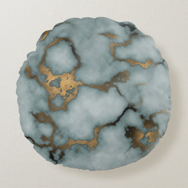 Golden Vein Marble  Ocean Mist Throw Pillows Rundes Kissen (Vorderseite)