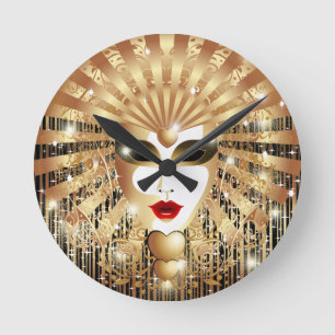 Golden Venice Carnival Party Mask Runde Wanduhr