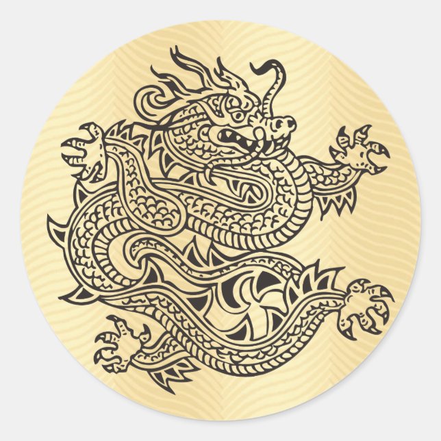 Golden Verziert Dragon Runder Aufkleber (Vorderseite)