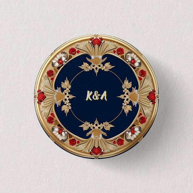 Golden Verziert Floral Circle Design Button (Vorderseite)