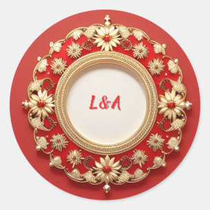 Golden Verziert Floral Circle Design Runder Aufkleber