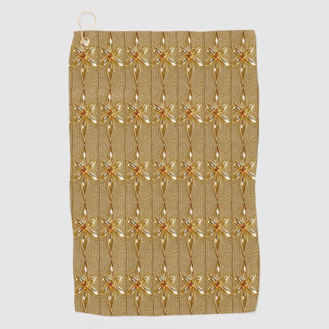 Golden Verziert Floral Golf Handtuch (Vorderseite)