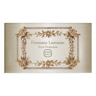Golden Verziert Rectangle Dimond Blume Shiny Namenschild