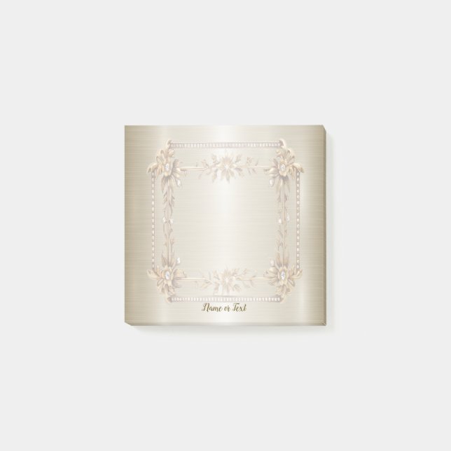 Golden Verziert Rectangle Dimond Blume Shiny Post-it Klebezettel (Vorderseite)