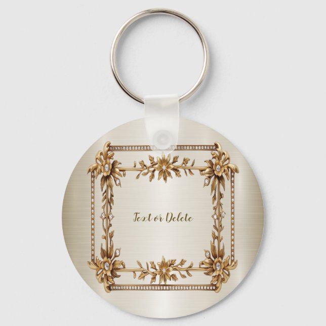 Golden Verziert Rectangle Dimond Blume Shiny Schlüsselanhänger (Vorderseite)