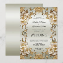 Golden Verziert White Blume Einladung Hochzeit