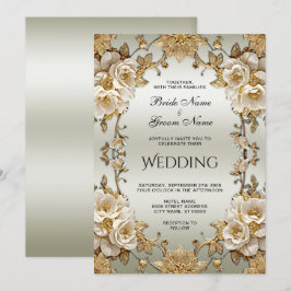 Golden Verziert White Blume Einladung Hochzeit