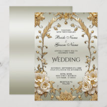 Golden Verziert White Blume Einladung Hochzeit