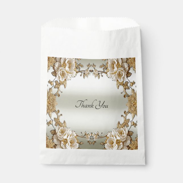 Golden Verziert White Blume Gefallen Tasche Geschenktütchen (Vorderseite)