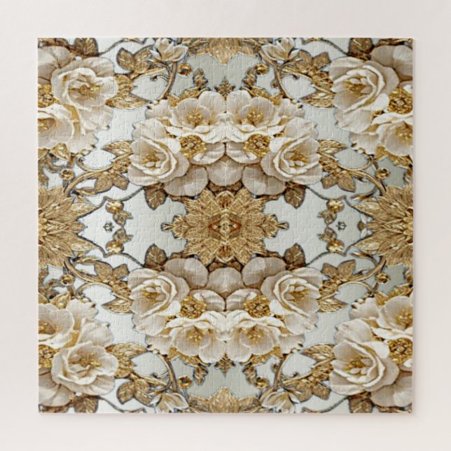 Golden Verziert White Blume Jigsaw Puzzle (Vertikal)
