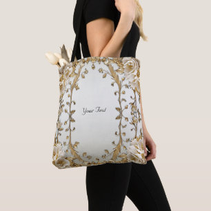 Golden Verziert White Blume Totbeutel Tasche