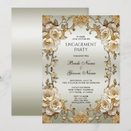 Golden Verziert White Blume Verlobung Einladung
