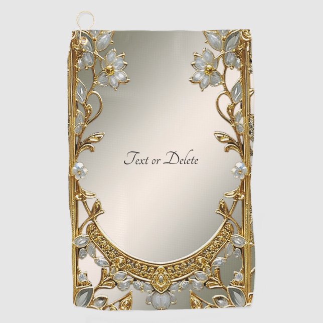 Golden Verziert White Floral Golf Handtuch (Vorderseite)