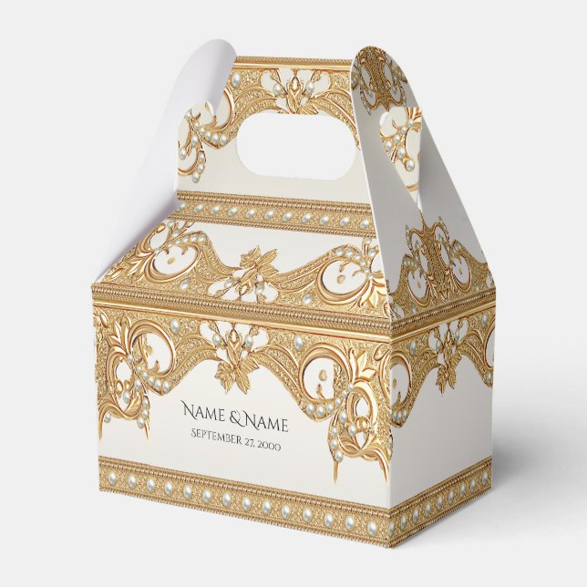 Golden Verziert White Pearls Gefälligkeitsbox Geschenkschachtel (Vorderseite)