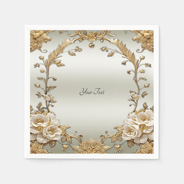 Golden Verzierte Blume Napkins Serviette (Vorderseite)