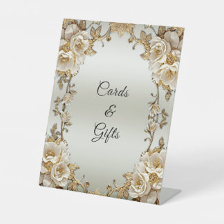 Golden Verzierte weiße Blume Tablettenschilder Sockelschild