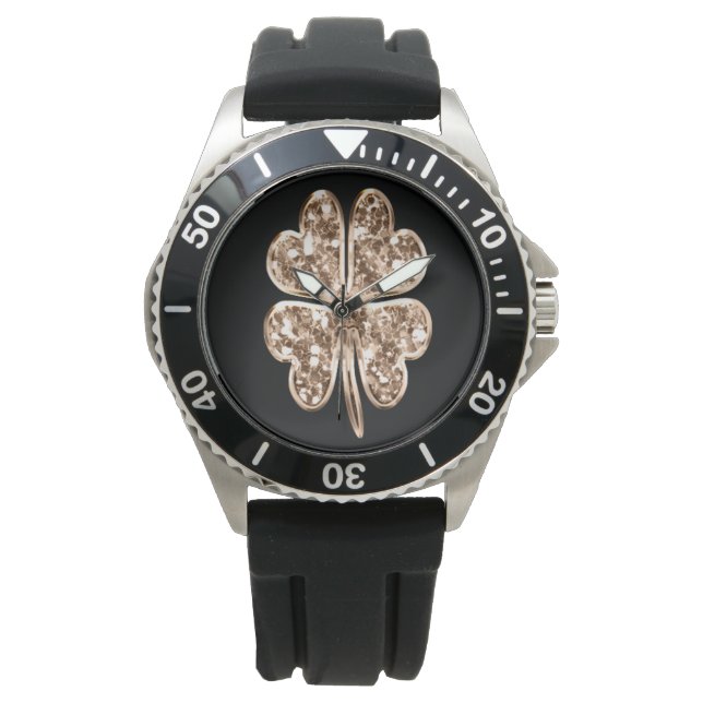 Golden Vierblättriges Kleeblatt Elegante Imitate Armbanduhr (Vorderseite)