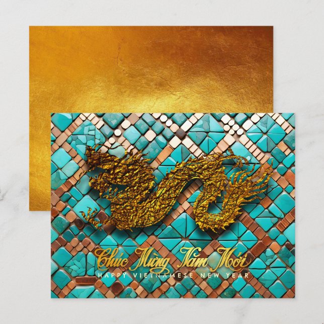 Golden Vietnamese Dragon Jahr 2024 Mosaik PostC Postkarte (Vorne/Hinten)