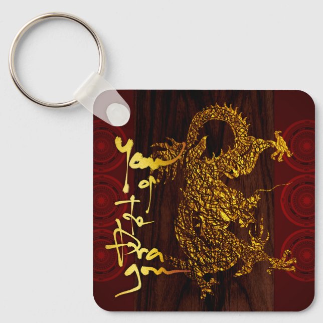 Golden Vietnamese Dragon New Year Monogram SqK Schlüsselanhänger (Vorderseite)