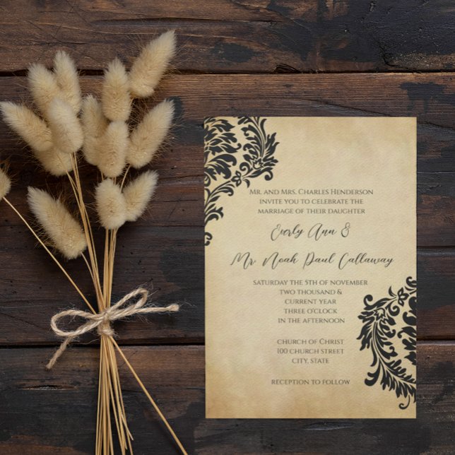 Golden Vintag Black Damask Hochzeitseinladungen Einladung (Von Creator hochgeladen)