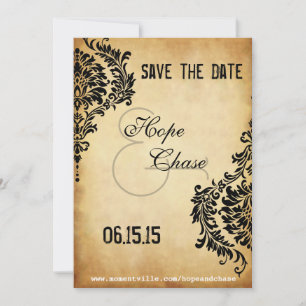 Golden Vintag Black Damask Save the Date