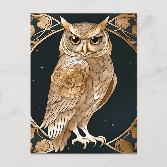 Golden Vintag Owl Art Deco Postkarte (Vorderseite)