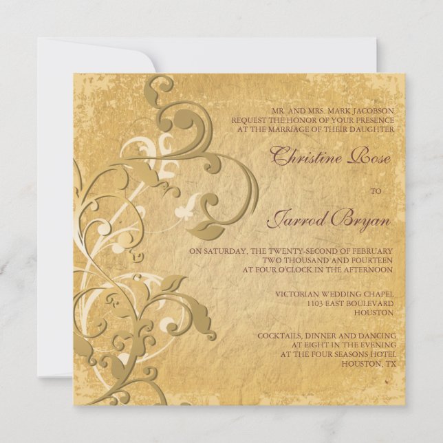 Golden Vintage Hochzeit Einladung (Vorderseite)