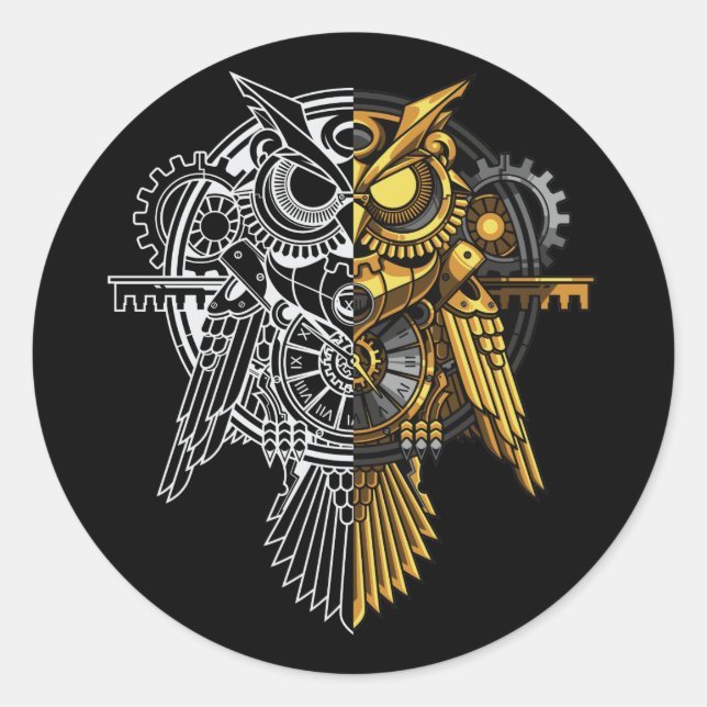 Golden Vs White Owl Illustration Runder Aufkleber (Vorderseite)