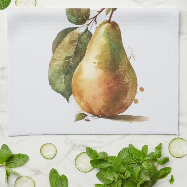 Golden Watercolor Birnen Towel Sommer Geschirrtuch (Gefaltet)