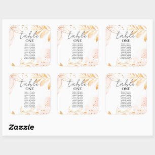 Golden Watercolor Glitzer Tischnummern Hochzeit Quadratischer Aufkleber