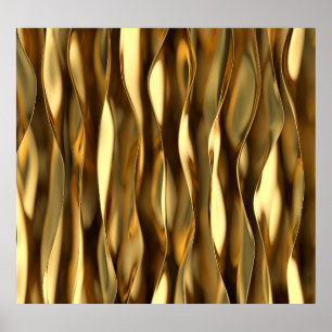 Golden Wave 3D Render. Poster